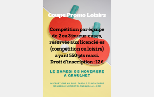 Prochaine rencontre PROMO-LOISIRS, le 8 nov. 2025.