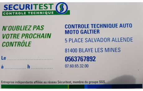 SECURITEST CONTROLE TECHNIQUE AUTO MOTO GALTIER